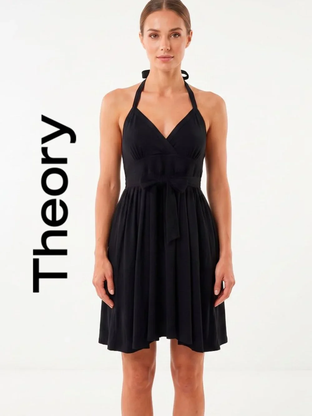 Theory Black Cotton Halter Dress